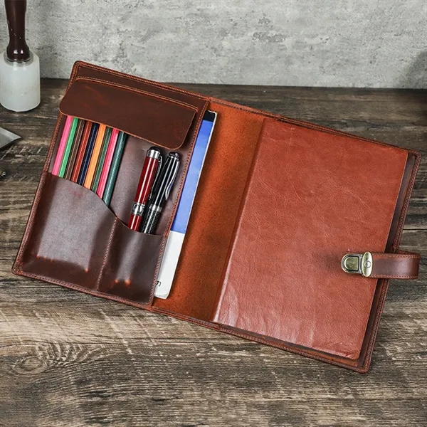 Vintage Universal Leather Notebook Cover with Card Pockets - Vintage Universal Leather Notebook Cover with Card Pockets - Image 3 of 6