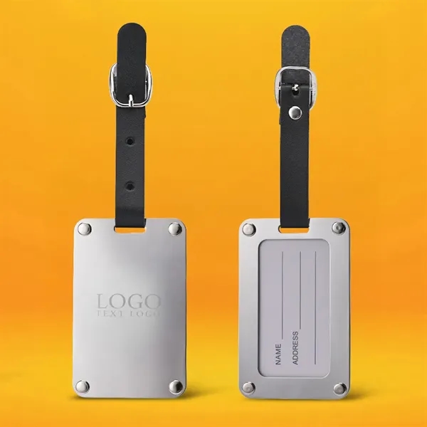 Leather Strap Stainless Steel Luggage Tag - Leather Strap Stainless Steel Luggage Tag - Image 0 of 4