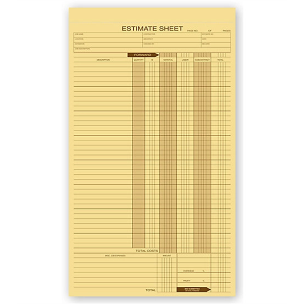 Estimate Sheets - Estimate Sheets - Image 0 of 1