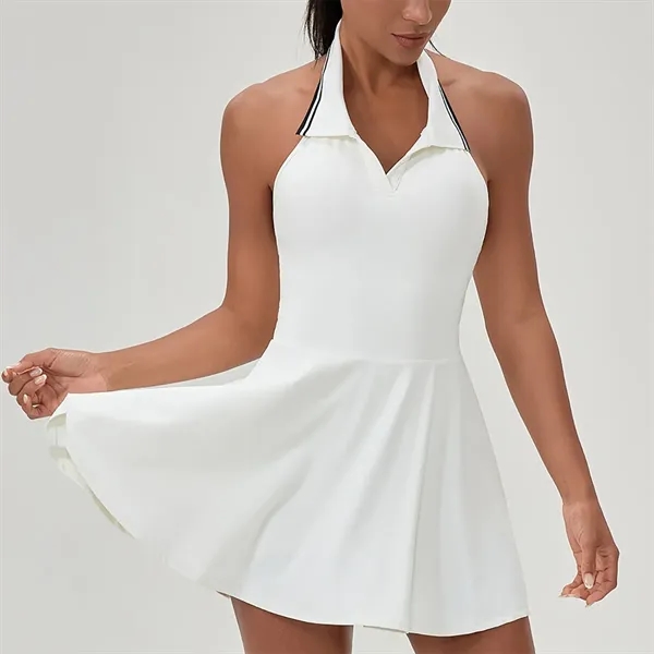 Halter-Neck One-Piece Lapel Tennis Dress - Halter-Neck One-Piece Lapel Tennis Dress - Image 1 of 5