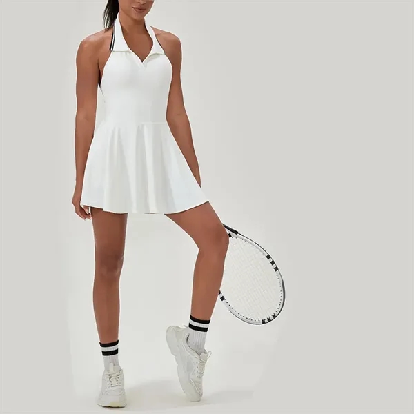 Halter-Neck One-Piece Lapel Tennis Dress - Halter-Neck One-Piece Lapel Tennis Dress - Image 4 of 5