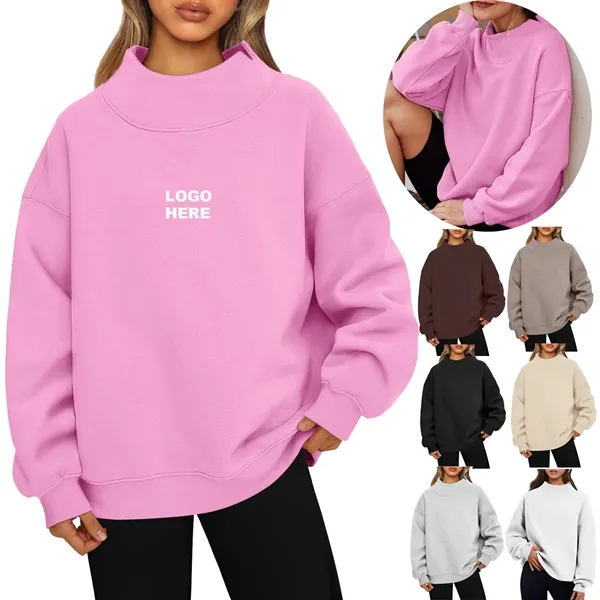 Promotional Women's Oversized Mock Neck Sweatshirt - Promotional Women's Oversized Mock Neck Sweatshirt - Image 0 of 13
