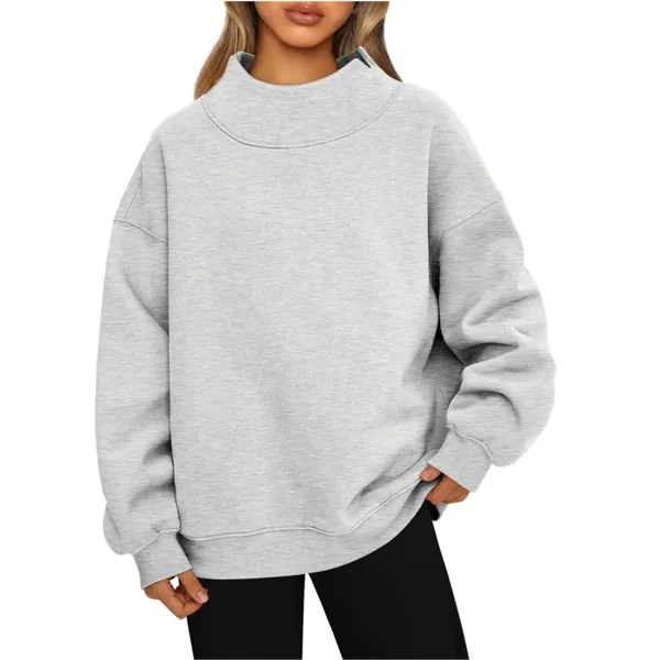Promotional Women's Oversized Mock Neck Sweatshirt - Promotional Women's Oversized Mock Neck Sweatshirt - Image 1 of 13