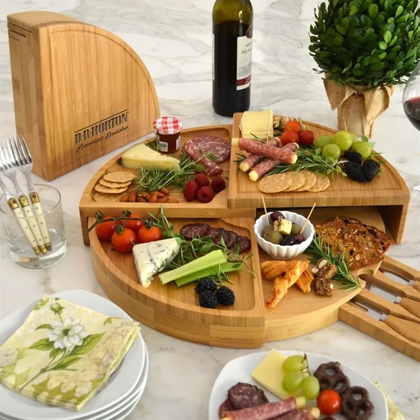 Patented Multi Level Bamboo Charcuterie Board -Large 18" Dia - Patented Multi Level Bamboo Charcuterie Board -Large 18" Dia - Image 0 of 7