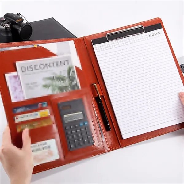 A4 PU Leather Portfolio w/ Calculator Compartments Pad Folio - A4 PU Leather Portfolio w/ Calculator Compartments Pad Folio - Image 1 of 12