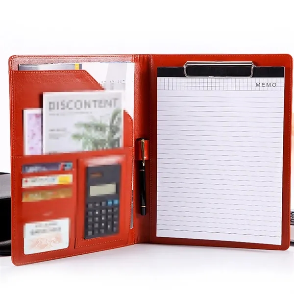 A4 PU Leather Portfolio w/ Calculator Compartments Pad Folio - A4 PU Leather Portfolio w/ Calculator Compartments Pad Folio - Image 5 of 12