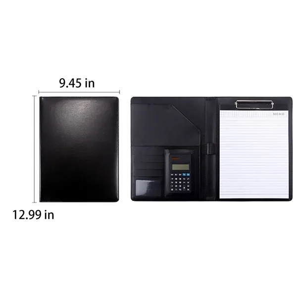 A4 PU Leather Portfolio w/ Calculator Compartments Pad Folio - A4 PU Leather Portfolio w/ Calculator Compartments Pad Folio - Image 7 of 12