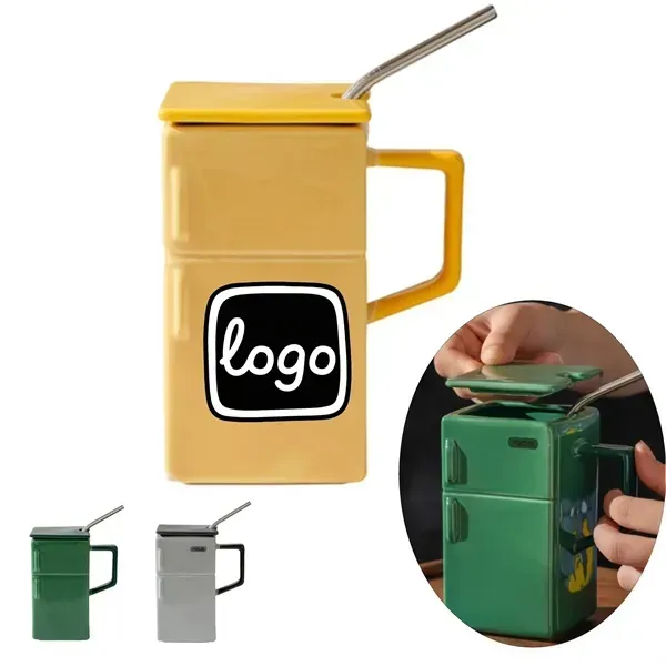 19oz Refrigerator Shaped Ceramic Mug with Straw - 19oz Refrigerator Shaped Ceramic Mug with Straw - Image 0 of 1