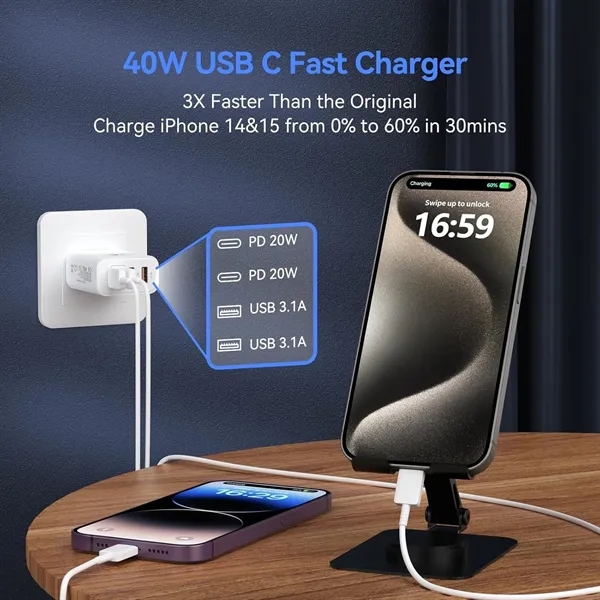 40W 4-Port USB C Fast Charger Block - 40W 4-Port USB C Fast Charger Block - Image 1 of 4