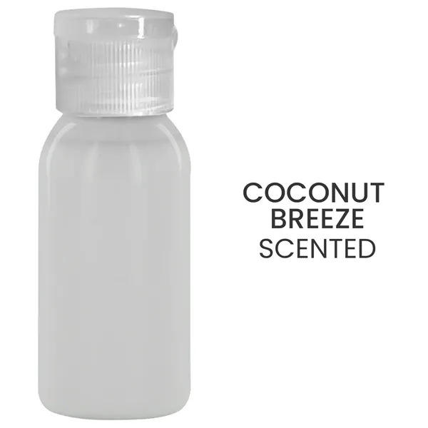 1oz. SPF Sunscreen in a transparent round bottle.