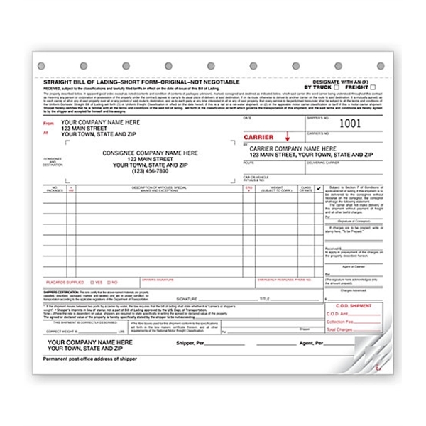 Bills Of Lading, Small, Carbonless - Bills Of Lading, Small, Carbonless - Image 0 of 0