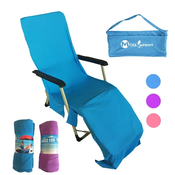 Portable Microfiber Beach Lounge Chair Towel W/ Side Pockets - Portable Microfiber Beach Lounge Chair Towel W/ Side Pockets - Image 0 of 5