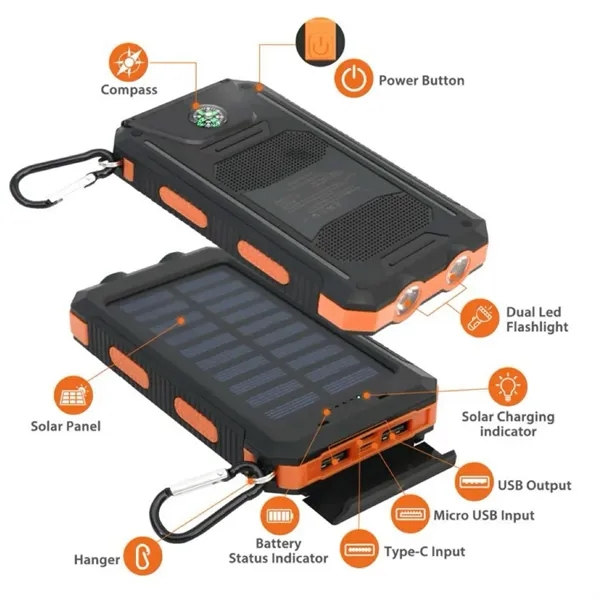20000mAh Outdoor Waterproof Solar Charger Power Bank - 20000mAh Outdoor Waterproof Solar Charger Power Bank - Image 3 of 8