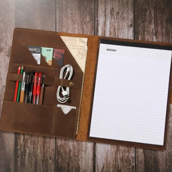 A5 Multi-Compartment Crazy Horse Leather Snap Notebook Cover - A5 Multi-Compartment Crazy Horse Leather Snap Notebook Cover - Image 1 of 7
