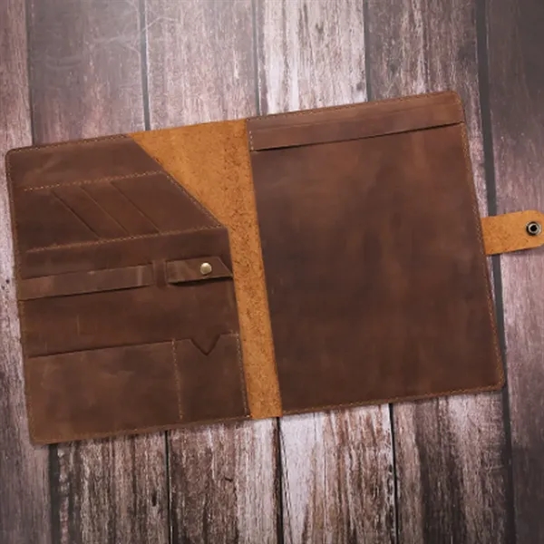 A5 Multi-Compartment Crazy Horse Leather Snap Notebook Cover - A5 Multi-Compartment Crazy Horse Leather Snap Notebook Cover - Image 3 of 7