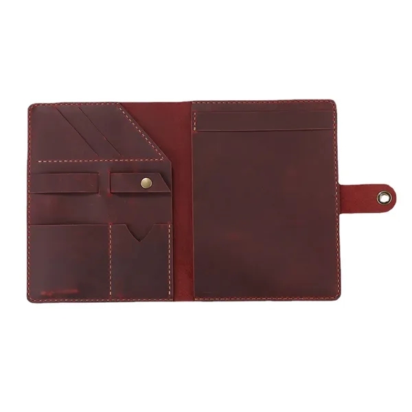A5 Multi-Compartment Crazy Horse Leather Snap Notebook Cover - A5 Multi-Compartment Crazy Horse Leather Snap Notebook Cover - Image 5 of 7