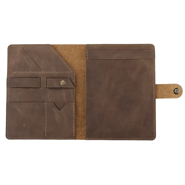A5 Multi-Compartment Crazy Horse Leather Snap Notebook Cover - A5 Multi-Compartment Crazy Horse Leather Snap Notebook Cover - Image 6 of 7