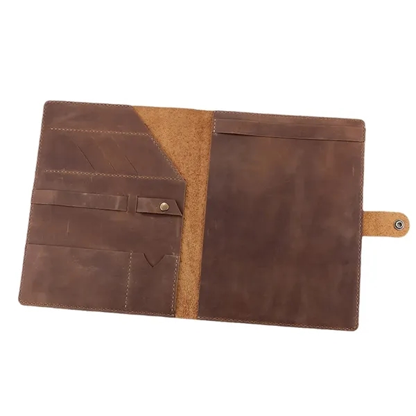 A5 Multi-Compartment Crazy Horse Leather Snap Notebook Cover - A5 Multi-Compartment Crazy Horse Leather Snap Notebook Cover - Image 7 of 7