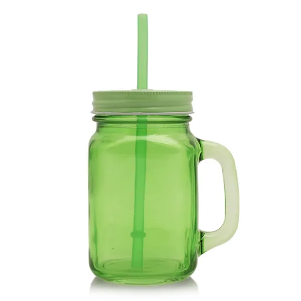 15 oz Colorful Handle Mason Jars with Straw - 15 oz Colorful Handle Mason Jars with Straw - Image 0 of 4