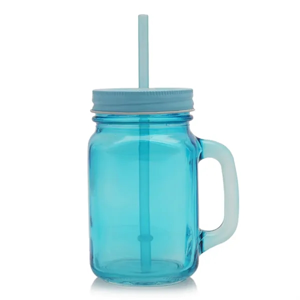 15 oz Colorful Handle Mason Jars with Straw - 15 oz Colorful Handle Mason Jars with Straw - Image 1 of 4