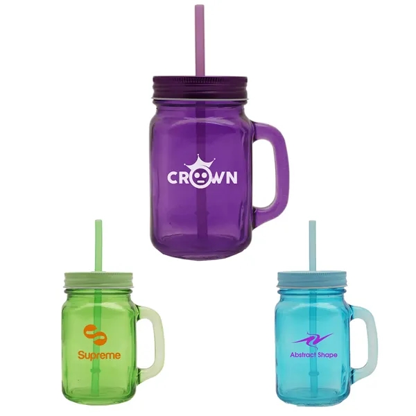 15 oz Colorful Handle Mason Jars with Straw - 15 oz Colorful Handle Mason Jars with Straw - Image 3 of 4