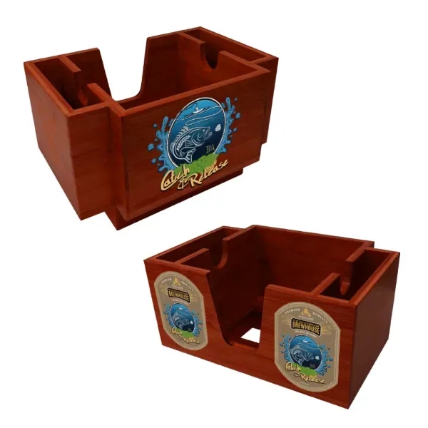 Blond Wood Three-Compartment Napkin Holder - Blond Wood Three-Compartment Napkin Holder - Image 2 of 3