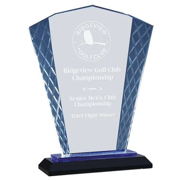 8" Blue Fan Accent Glass on Black Base - 8" Blue Fan Accent Glass on Black Base - Image 0 of 3