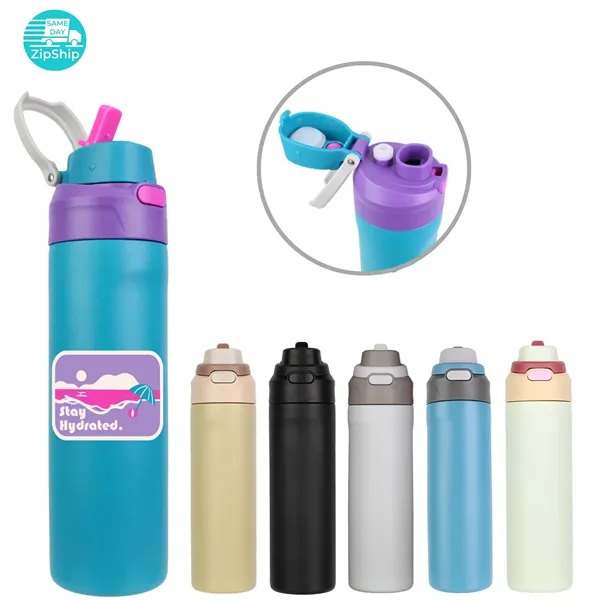 24 oz Double-Wall Stainless Steel Bottle with 2-in-1 Lid - 24 oz Double-Wall Stainless Steel Bottle with 2-in-1 Lid - Image 0 of 6