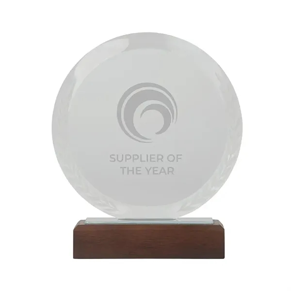 Custom Redondo Crystal Award with Wood Base