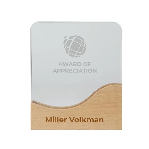 Custom Ola Crystal Award with Wood Base