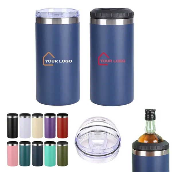 16oz  Insulated Stainless Steel  Slim Can Cooler with 2 lids - 16oz  Insulated Stainless Steel  Slim Can Cooler with 2 lids - Image 0 of 14