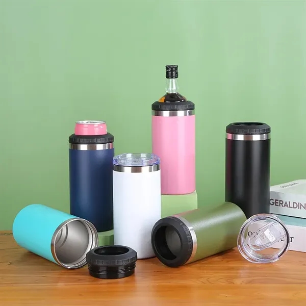 16oz  Insulated Stainless Steel  Slim Can Cooler with 2 lids - 16oz  Insulated Stainless Steel  Slim Can Cooler with 2 lids - Image 1 of 14