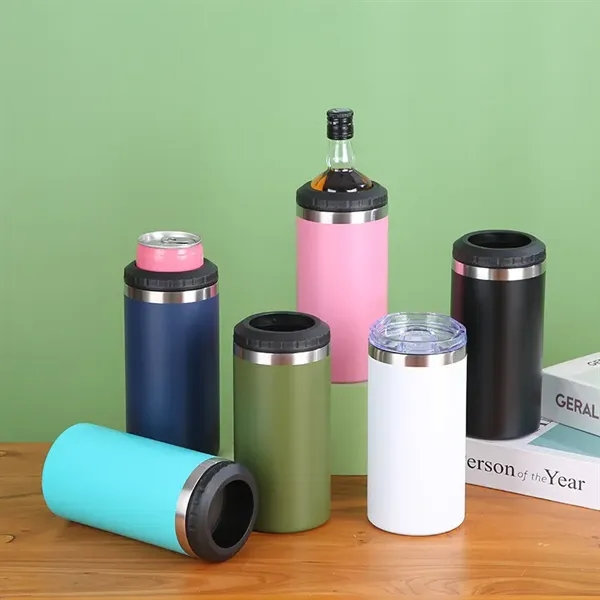 16oz  Insulated Stainless Steel  Slim Can Cooler with 2 lids - 16oz  Insulated Stainless Steel  Slim Can Cooler with 2 lids - Image 2 of 14