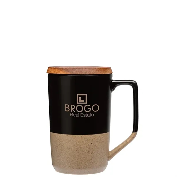 Mogiana 15 oz. Two-Tone Ceramic Mug w/ Wood Lid - Mogiana 15 oz. Two-Tone Ceramic Mug w/ Wood Lid - Image 0 of 14