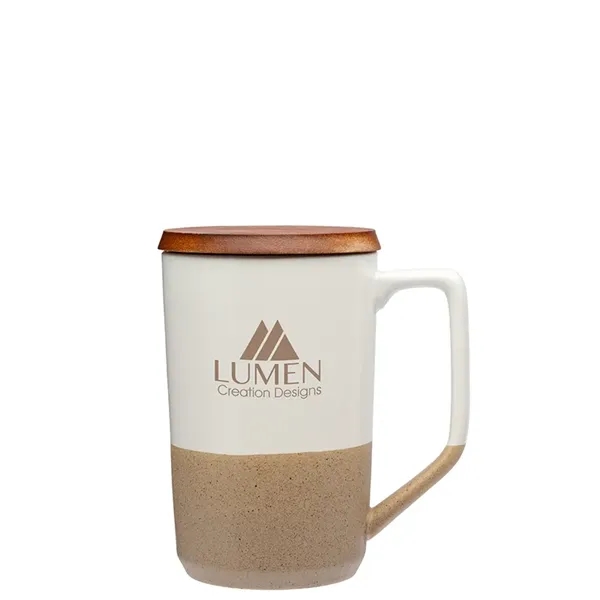 Mogiana 15 oz. Two-Tone Ceramic Mug w/ Wood Lid - Mogiana 15 oz. Two-Tone Ceramic Mug w/ Wood Lid - Image 1 of 14