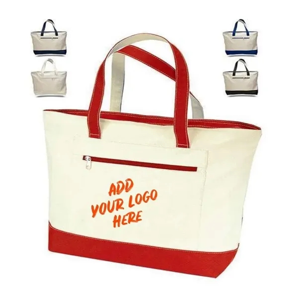 Zippered Heavy Cotton Canvas Boat Tote Bag - Zippered Heavy Cotton Canvas Boat Tote Bag - Image 0 of 5