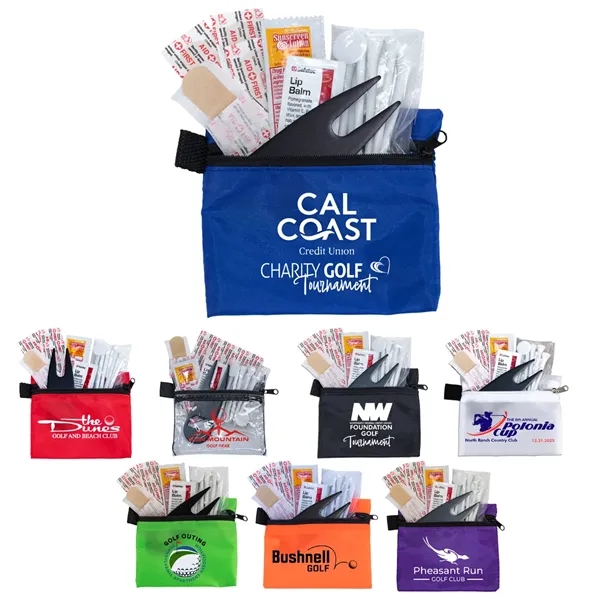 15 Piece Golf Kit Components inserted into Zipper Pack