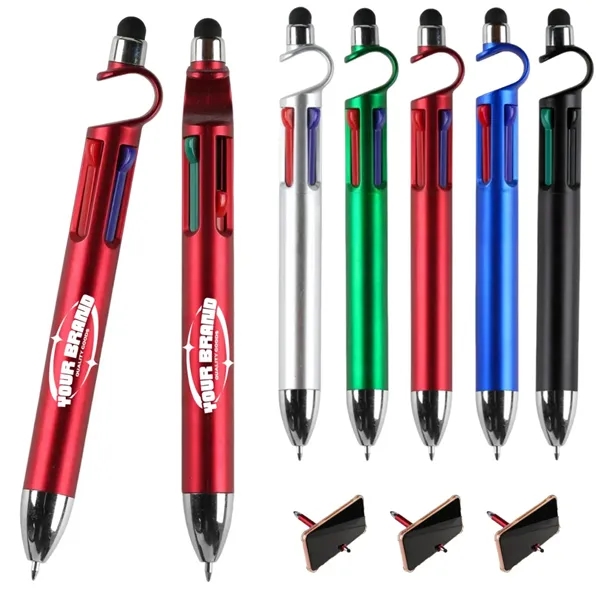 4-In-1 Stylus Ballpoint Pen With Phone Stand & Multi-Ink - 4-In-1 Stylus Ballpoint Pen With Phone Stand & Multi-Ink - Image 0 of 3