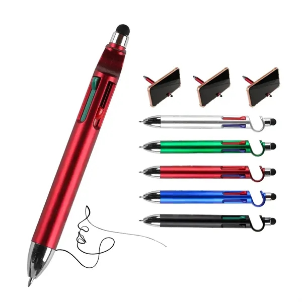 4-In-1 Stylus Ballpoint Pen With Phone Stand & Multi-Ink - 4-In-1 Stylus Ballpoint Pen With Phone Stand & Multi-Ink - Image 3 of 3