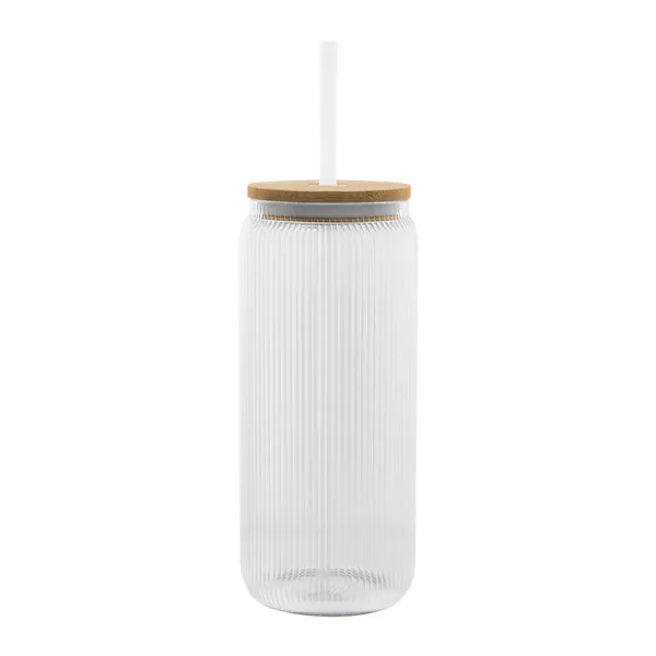 Custom 20 Oz. Ribbed Borosilicate Glass Can with Bamboo Lid