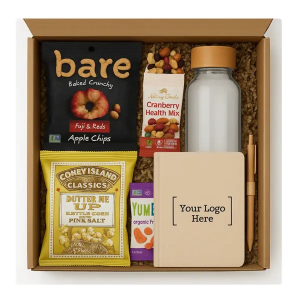 Eco-Friendly Wellness Gift Box with Snacks, Journal & Water - Eco-Friendly Wellness Gift Box with Snacks, Journal & Water - Image 0 of 1