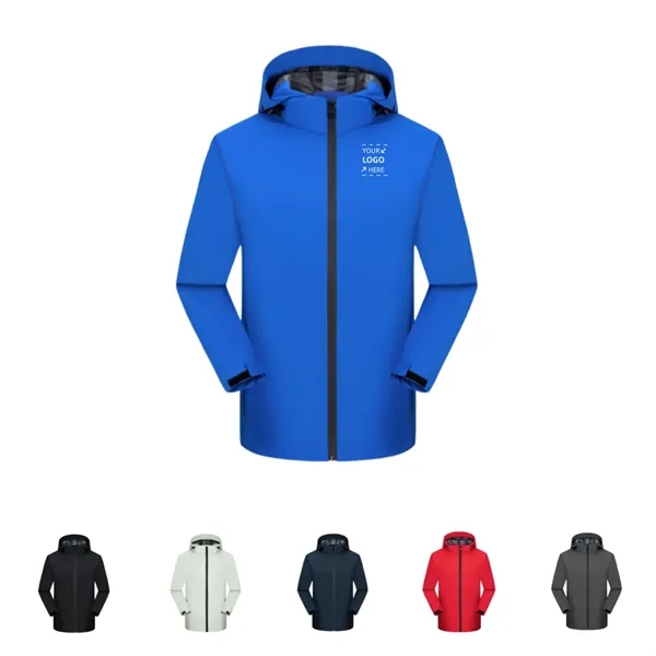 Unisex Waterproof Hooded Jacket Full Zip Windbreaker - Unisex Waterproof Hooded Jacket Full Zip Windbreaker - Image 0 of 9