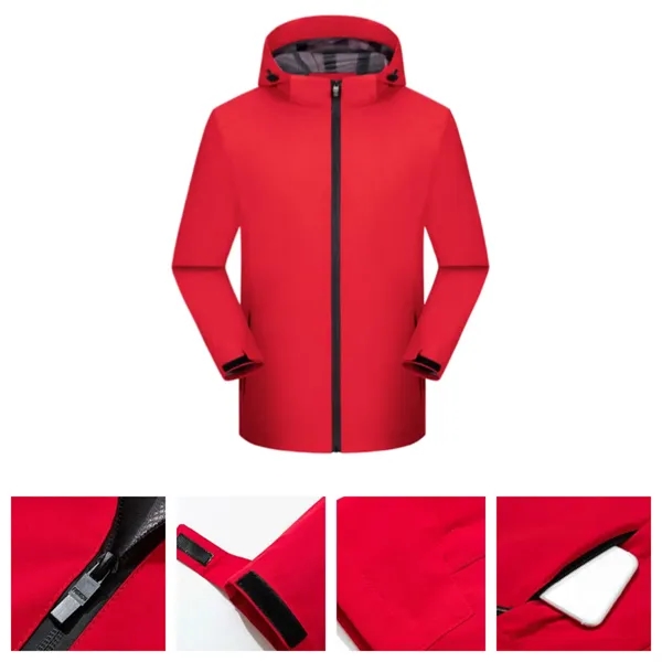 Unisex Waterproof Hooded Jacket Full Zip Windbreaker - Unisex Waterproof Hooded Jacket Full Zip Windbreaker - Image 1 of 9
