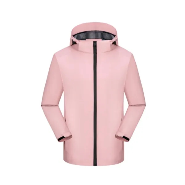 Unisex Waterproof Hooded Jacket Full Zip Windbreaker - Unisex Waterproof Hooded Jacket Full Zip Windbreaker - Image 2 of 9
