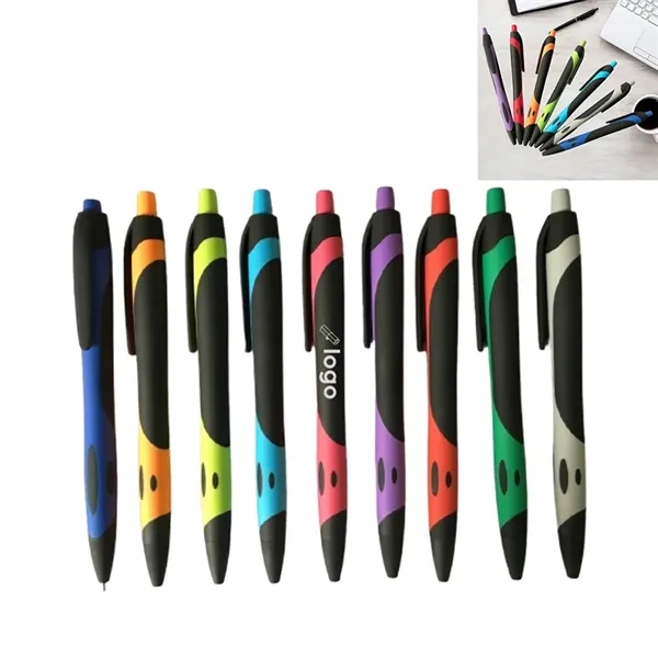 Classic Push Button Colorful Rubber Ballpoint Pen with Clip - Classic Push Button Colorful Rubber Ballpoint Pen with Clip - Image 0 of 2