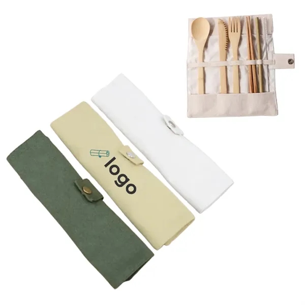 7in1 Travel Lightweight Bamboo Cutlery Set with Canvas Pouch - 7in1 Travel Lightweight Bamboo Cutlery Set with Canvas Pouch - Image 0 of 2