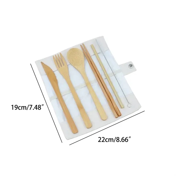 7in1 Travel Lightweight Bamboo Cutlery Set with Canvas Pouch - 7in1 Travel Lightweight Bamboo Cutlery Set with Canvas Pouch - Image 1 of 2