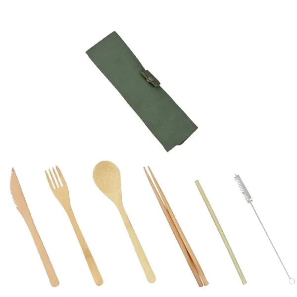 7in1 Travel Lightweight Bamboo Cutlery Set with Canvas Pouch - 7in1 Travel Lightweight Bamboo Cutlery Set with Canvas Pouch - Image 2 of 2