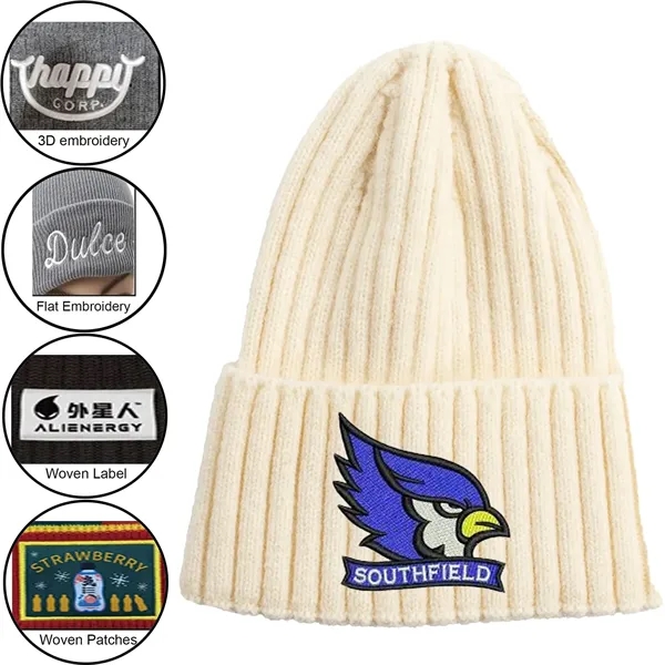 Striped Cuffed Knitted Beanie With Custom Logo - Striped Cuffed Knitted Beanie With Custom Logo - Image 0 of 8
