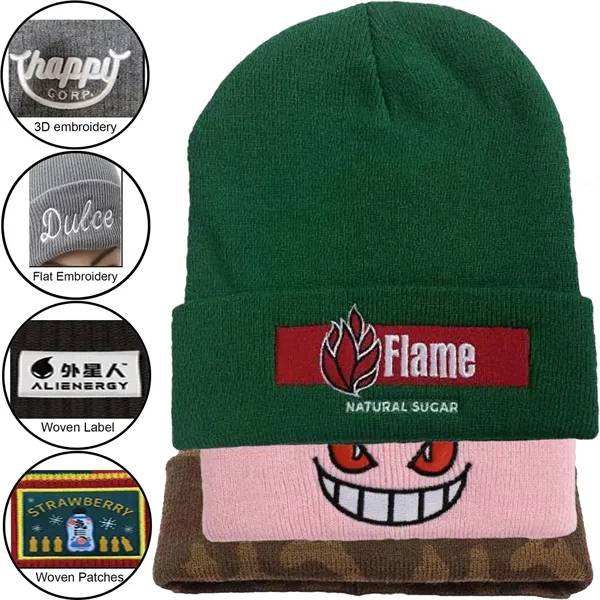 Custom Made Stripped Cuffed Knitted Beanie With Logo